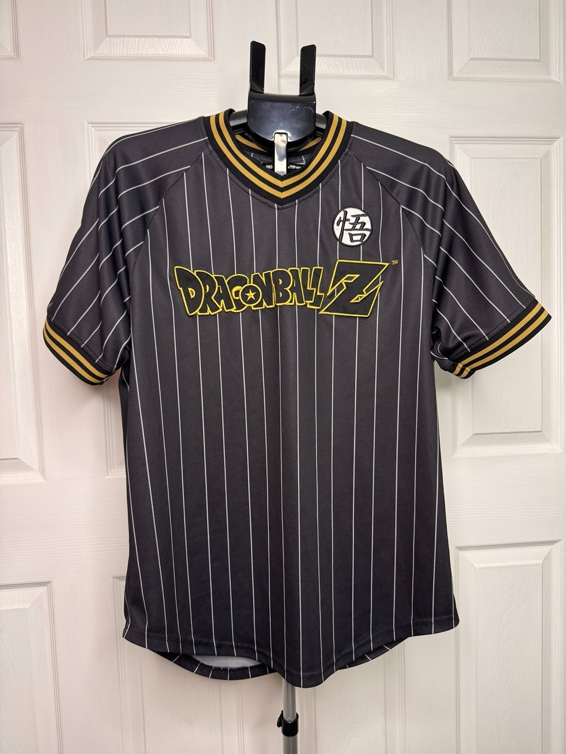 Dragon Ball Z Goku BoxLunch Jersey Men’s Large Black Pinstripe Anime DBZ