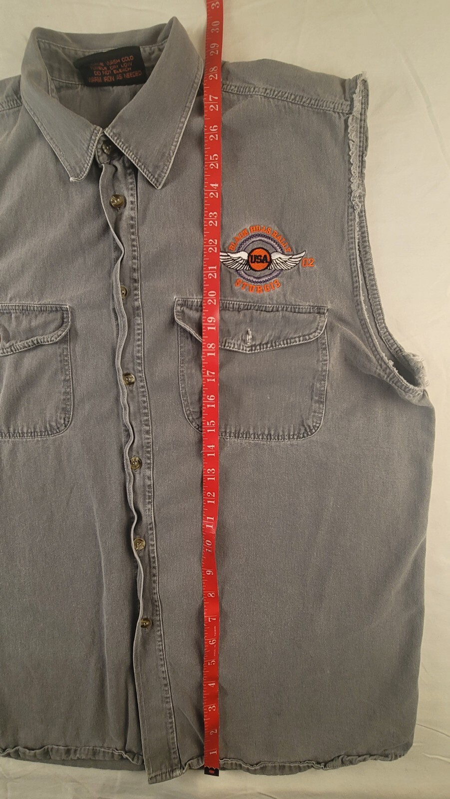 2002 Sturgis Black Hills Rally 62nd Anniversary Gray Denim Vest Jean Size L