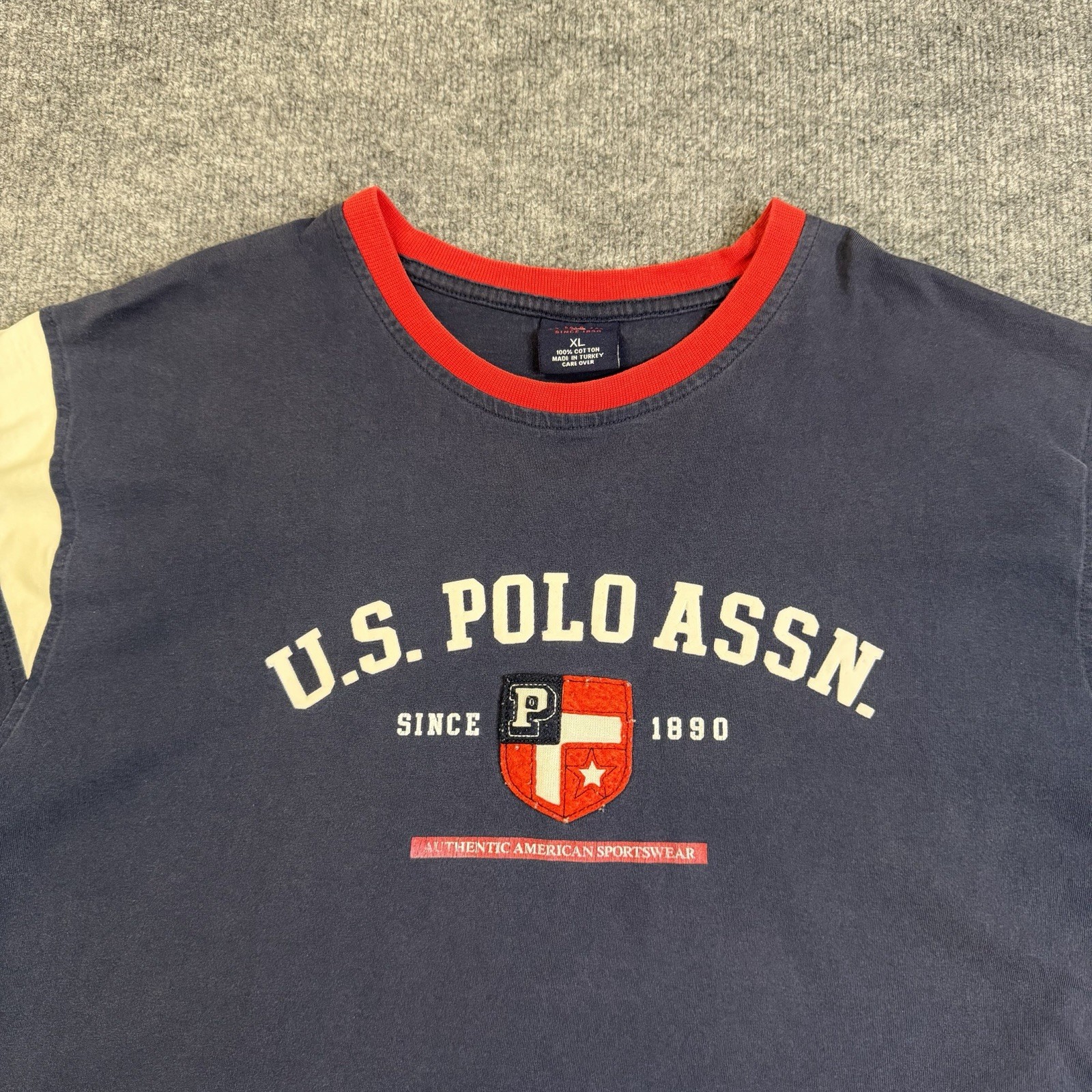 US Polo Assn T Shirt Mens Extra Large Navy Blue Red Trim Graphic Logo Tee Cotton