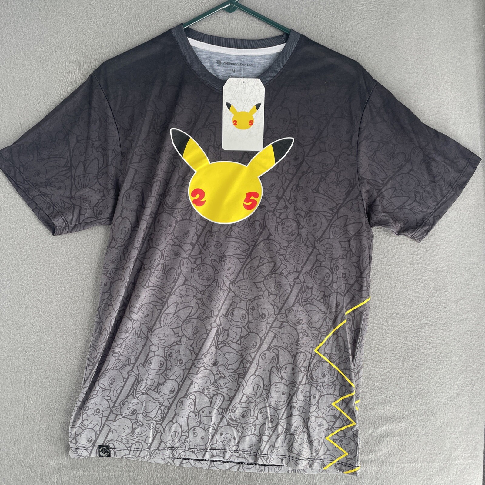Pokémon Pikachu 25 Anniversary Shirt Mens Medium Short Sleeve RARE NWT Gray