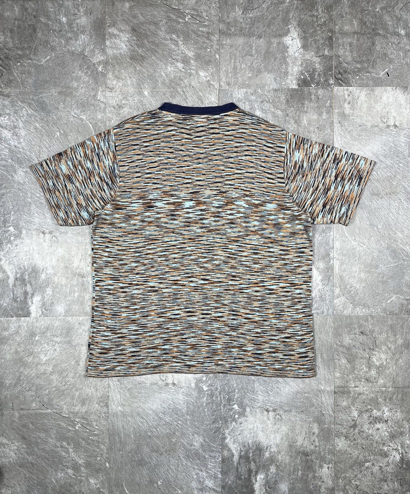 Percival Blue and Orange with Dynamic Pattern Knit Textured T-shirt tee size m