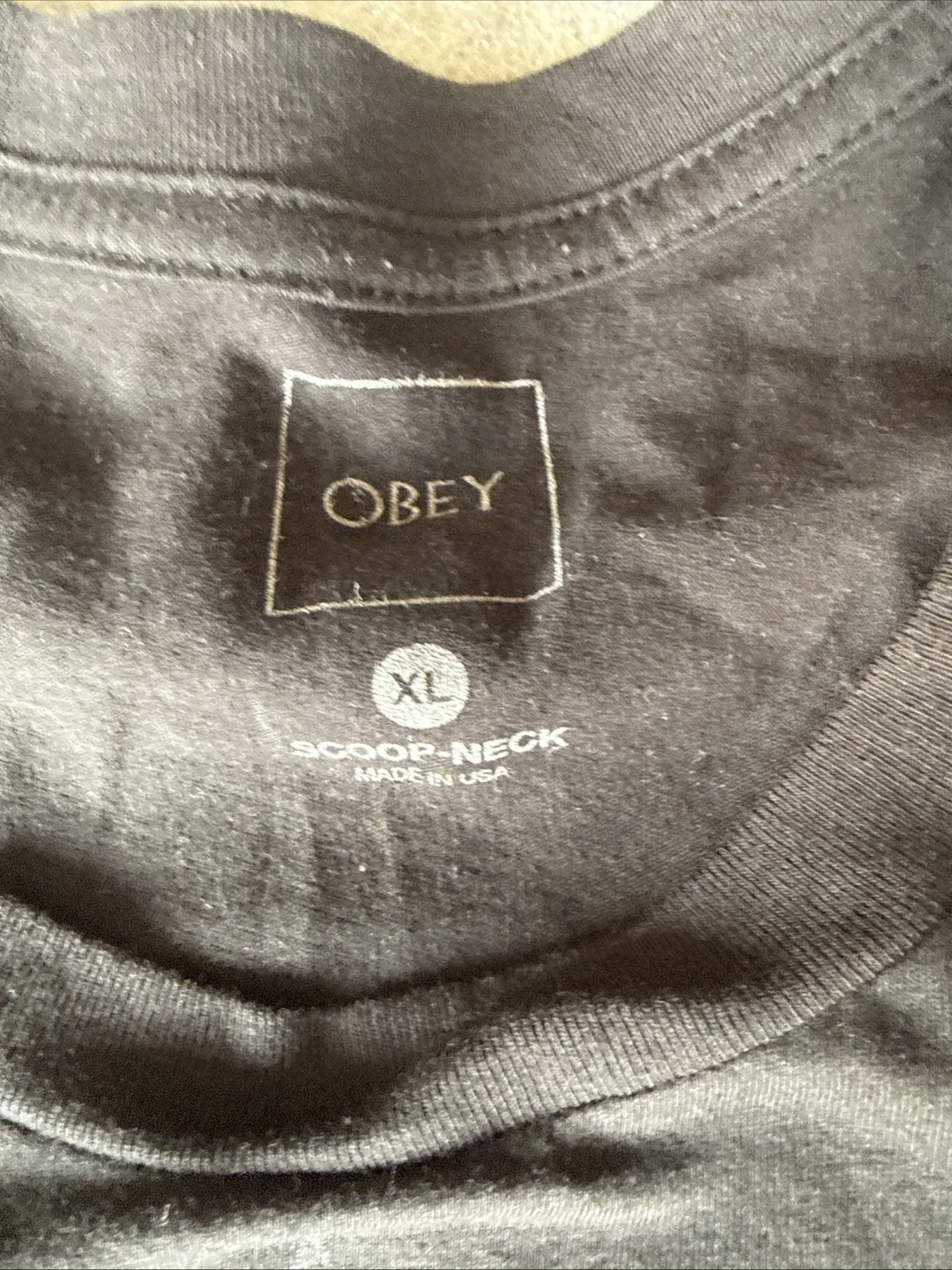 Obey Shirt Mens XL Black Scoop Neck Short Sleeve Graphic Logo