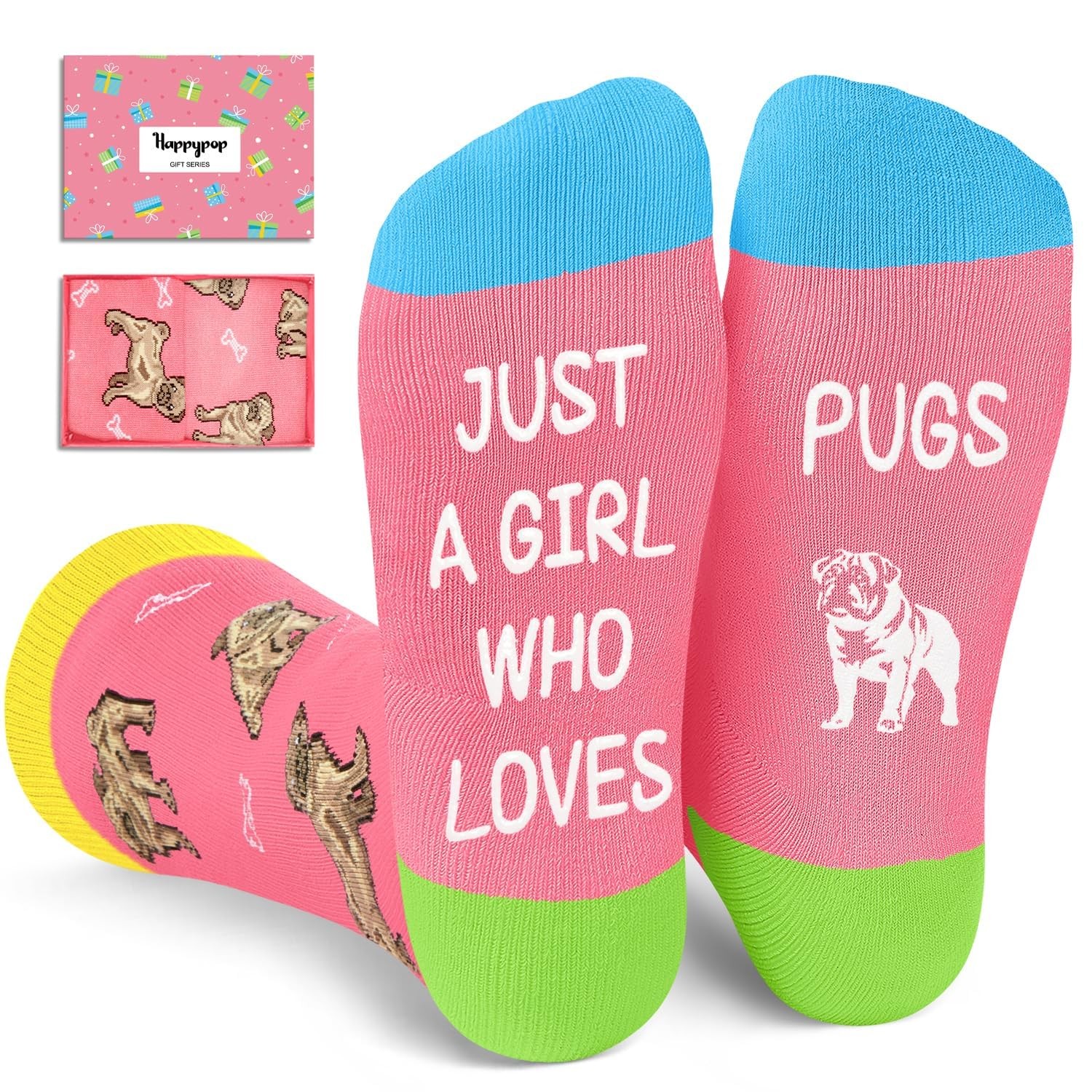 Funny Pugs Socks for Girls – Crazy Pugs Gifts Silly Fun Weird Gifts in Pink