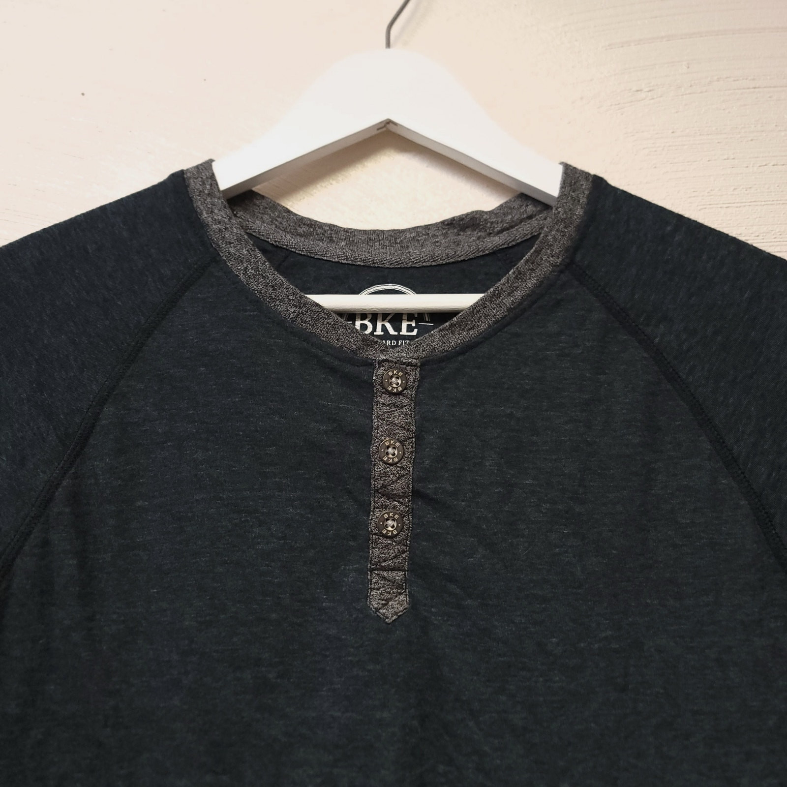 Bke Mens Henley T-Shirt Size Large L Long Sleeve Soft Stretchy Teal Gray