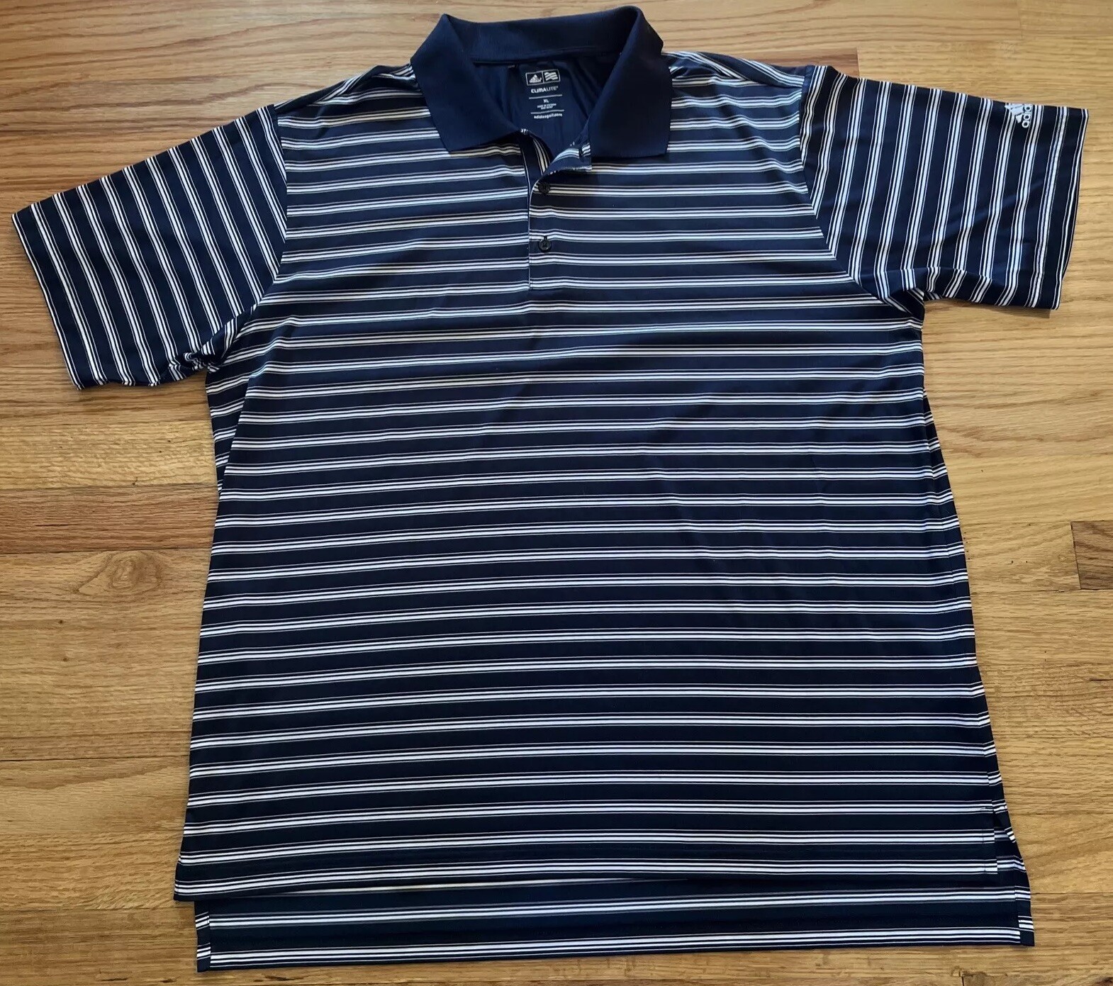 Adidas ClimaLite Golf Polo Shirt Mens Blue White Striped Golf Size XL