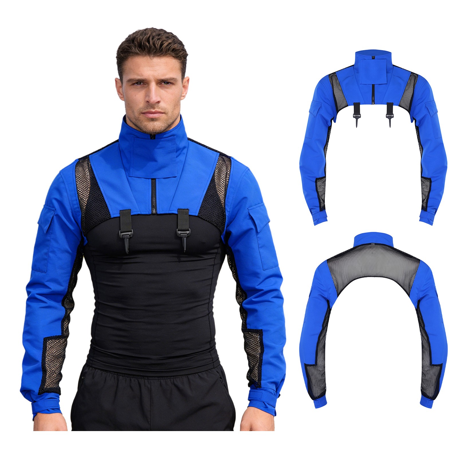 US Mens Long Sleeve Mock Neck Jackets Arm Cover Sleeves Shrugs Shoulder Armor
