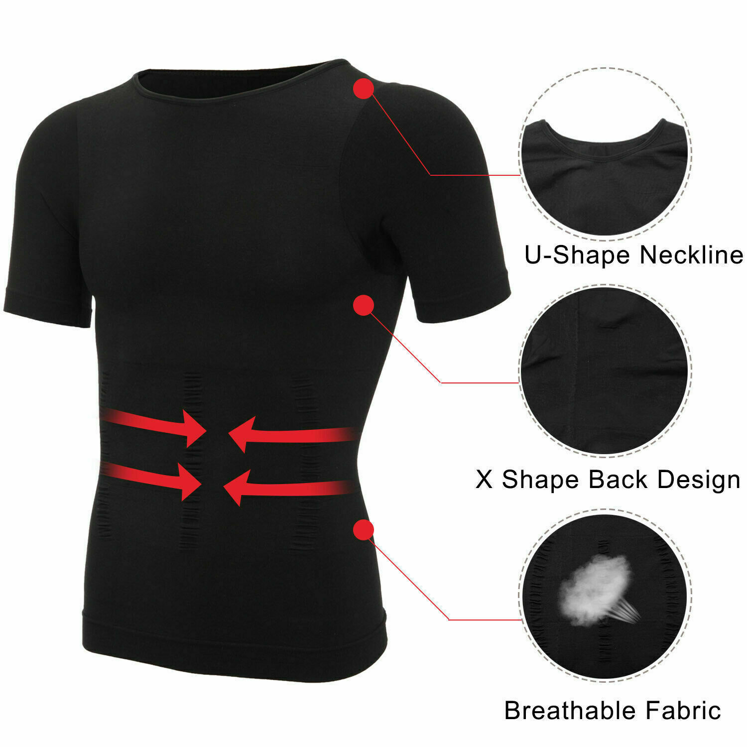 SecondSkin Men’s Compression T-Shirts Body Shaper Slimming Cooling Fitness Tops