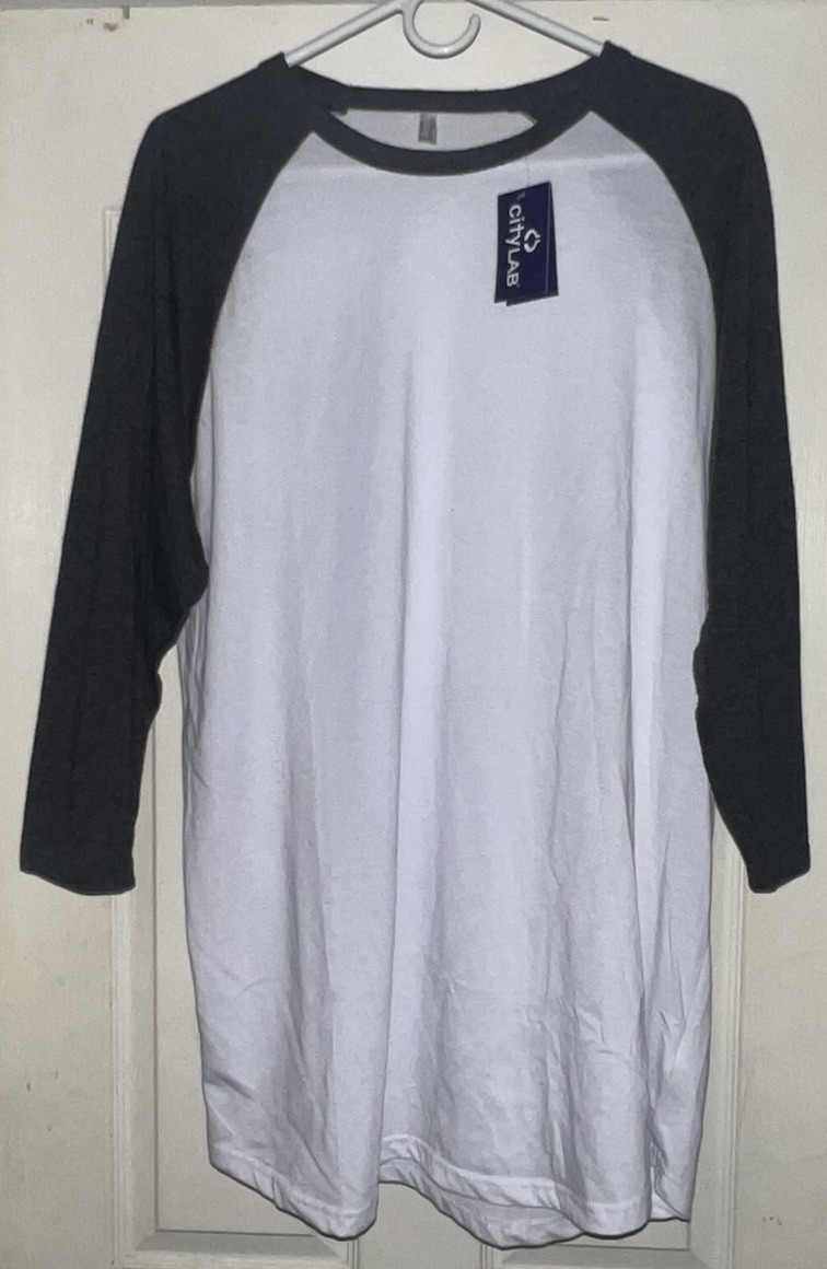 City Lab Long Sleeve Baseball Ringer White/Black T-Shirt Mens Size 2XL NWT