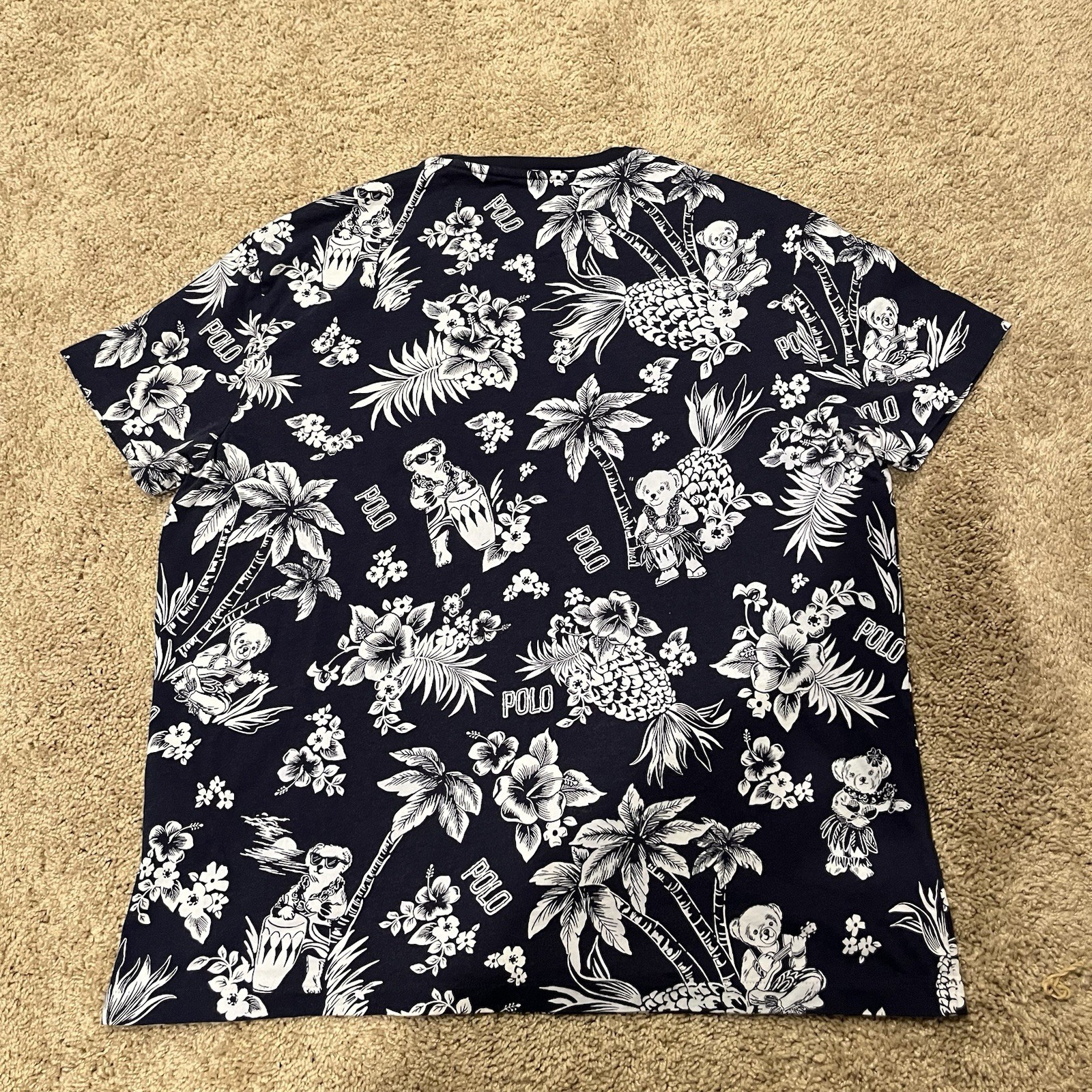 Polo Ralph Lauren T-Shirt Mens Size XL Navy Blue Hawaiian Polo Bear Tee
