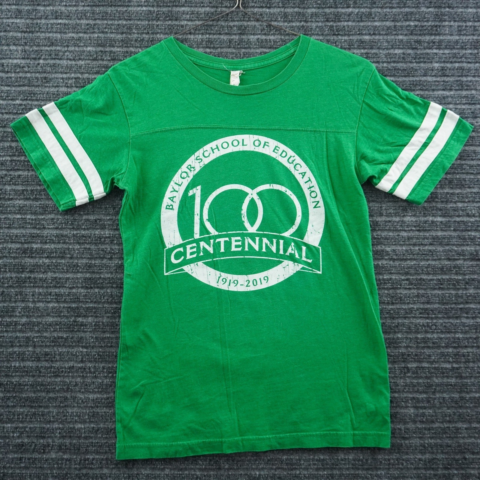 Live And Tell Baylor Centennial T-Shirt Mens Small Green Varsity Stripe Graphic
