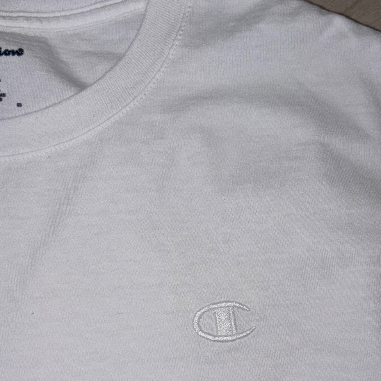 Champion Mens Large White Crew Neck T Shirt Short Sleeve Embroidered Logo