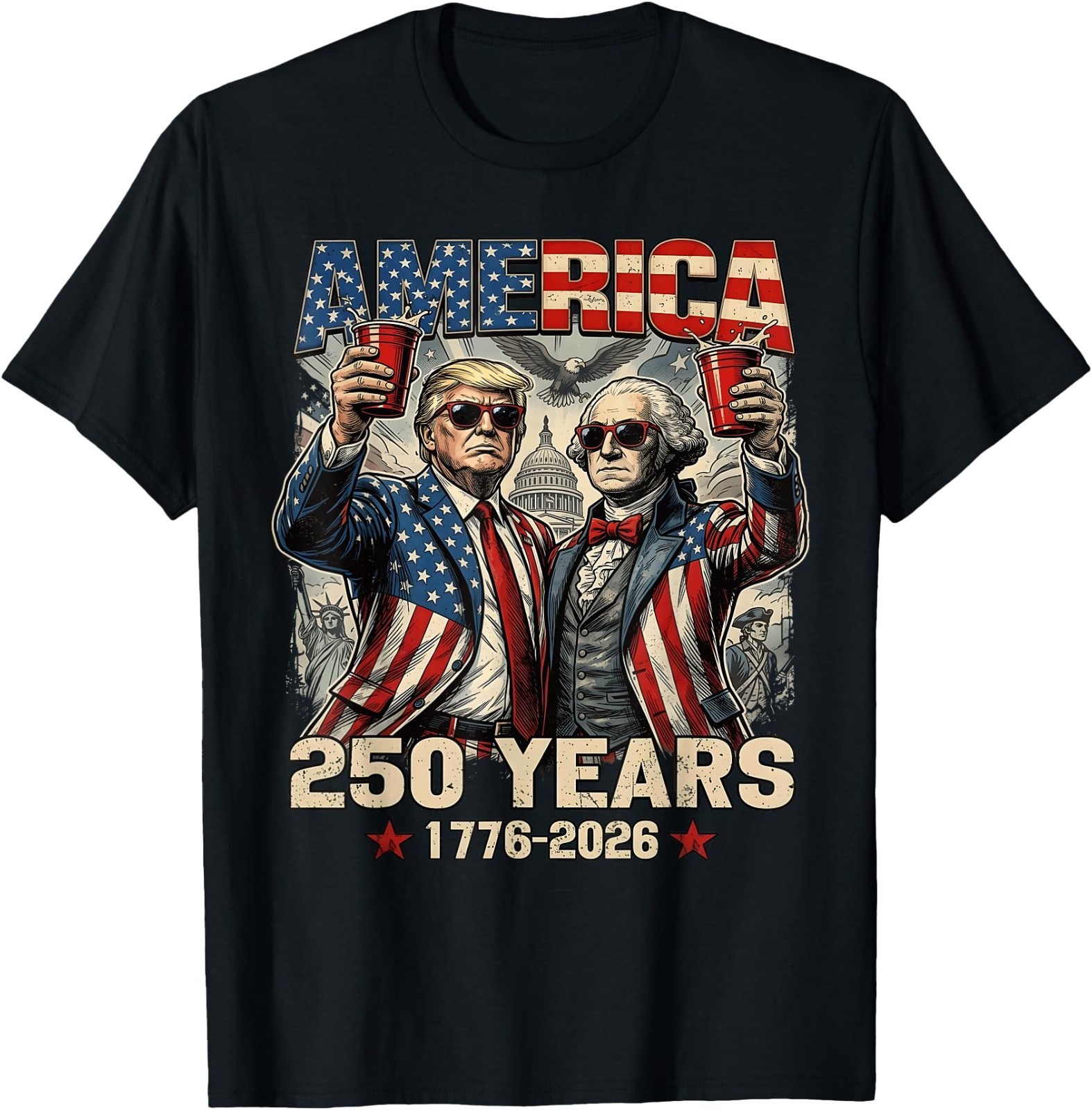 250 Years America Anniversary 250th Trump Washington Vintage T-Shirt