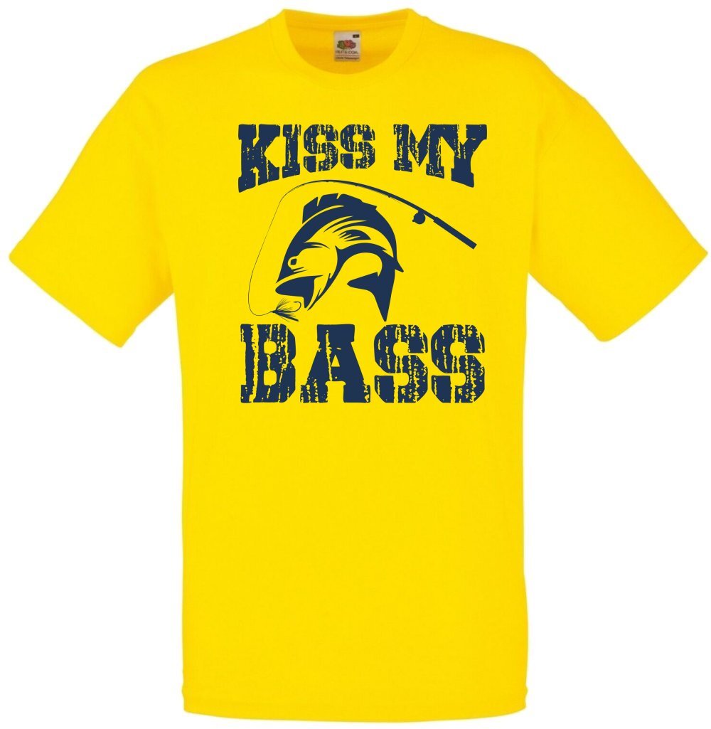 Fishing Kiss My Bass Humour Novelty T Shirt Various Colours And Sizes