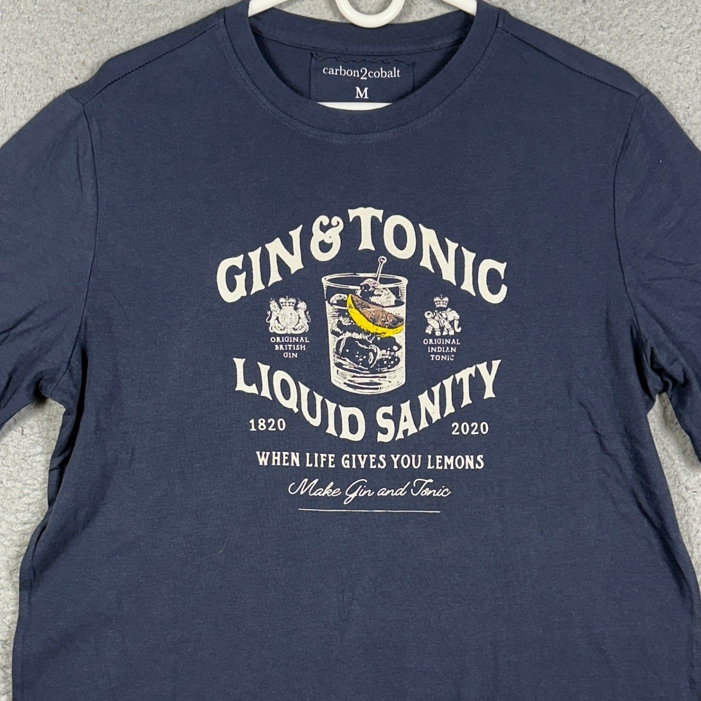 Carbon2Cobalt T-Shirt Mens Medium Blue Gin Tonic Liquid Sanity Short Sleeve Tee