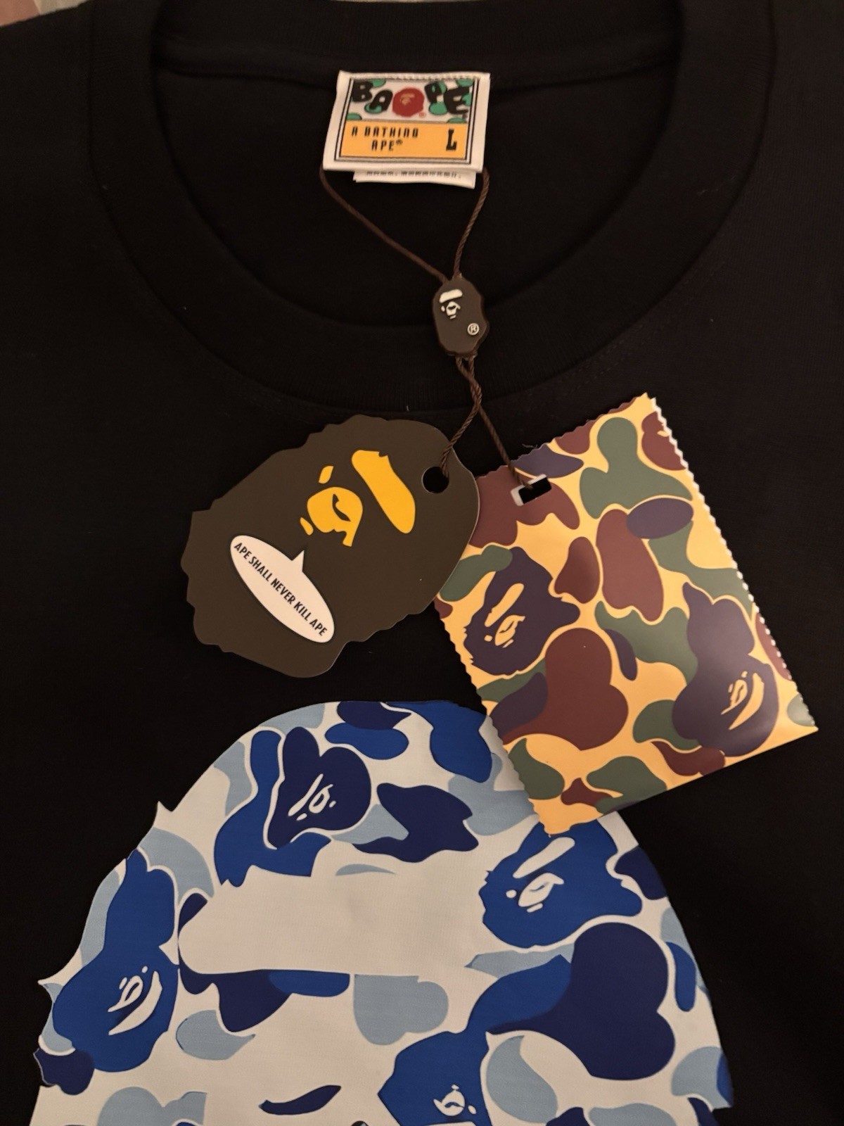 A Bathing Ape BAPE Black Graphic Logo T-Shirt Men’s L Crew Neck Short Sleeve