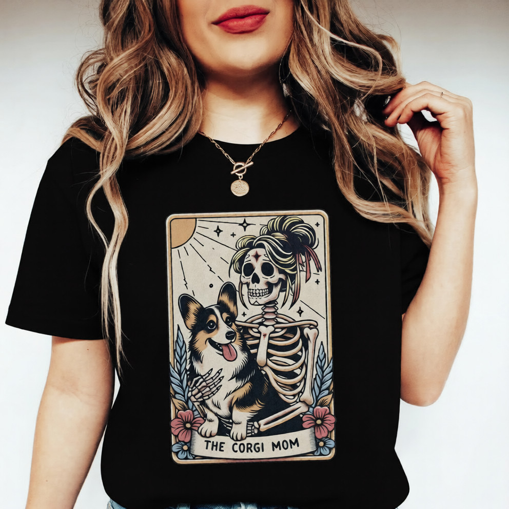 Corgi Mom Tarot Card Skeleton Corgi Mom Gift for Corgi Lover T-Shirt