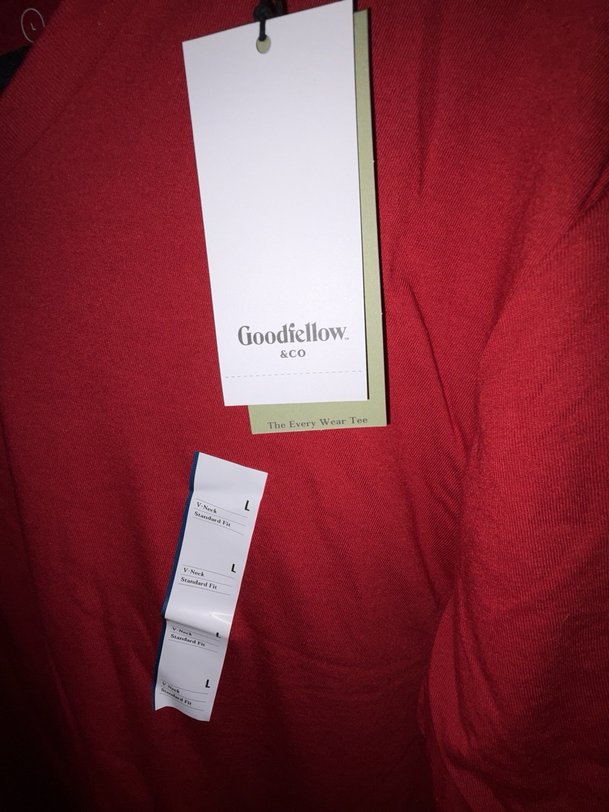 Men’s L Red Goodfellow Cotton V-Neck Shirt. Great For 4th Of July Picnics!
