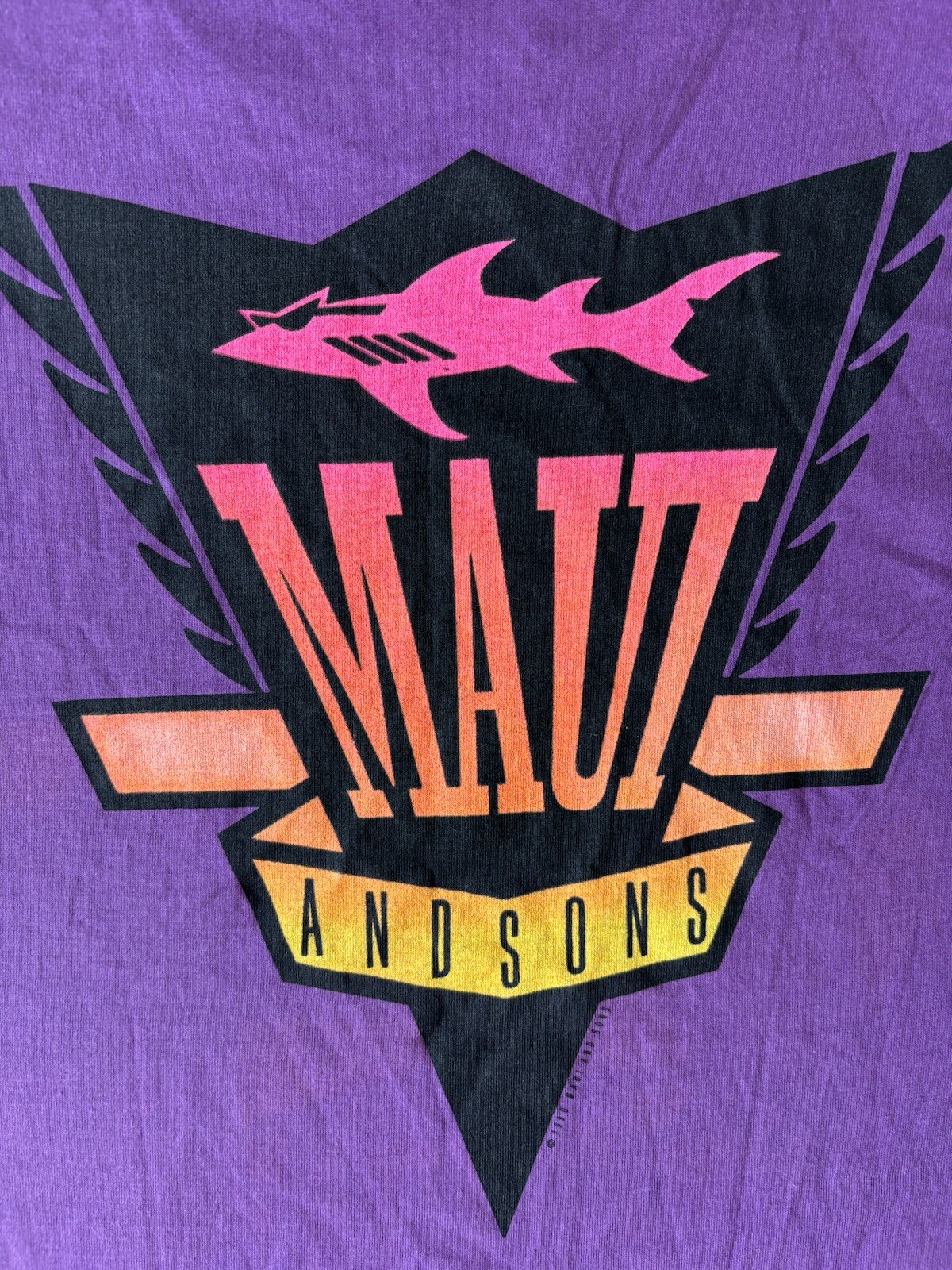 Maui And Sons Shirt Men Medium Purple Shark Neon Surf Skate Single Stitch 90s