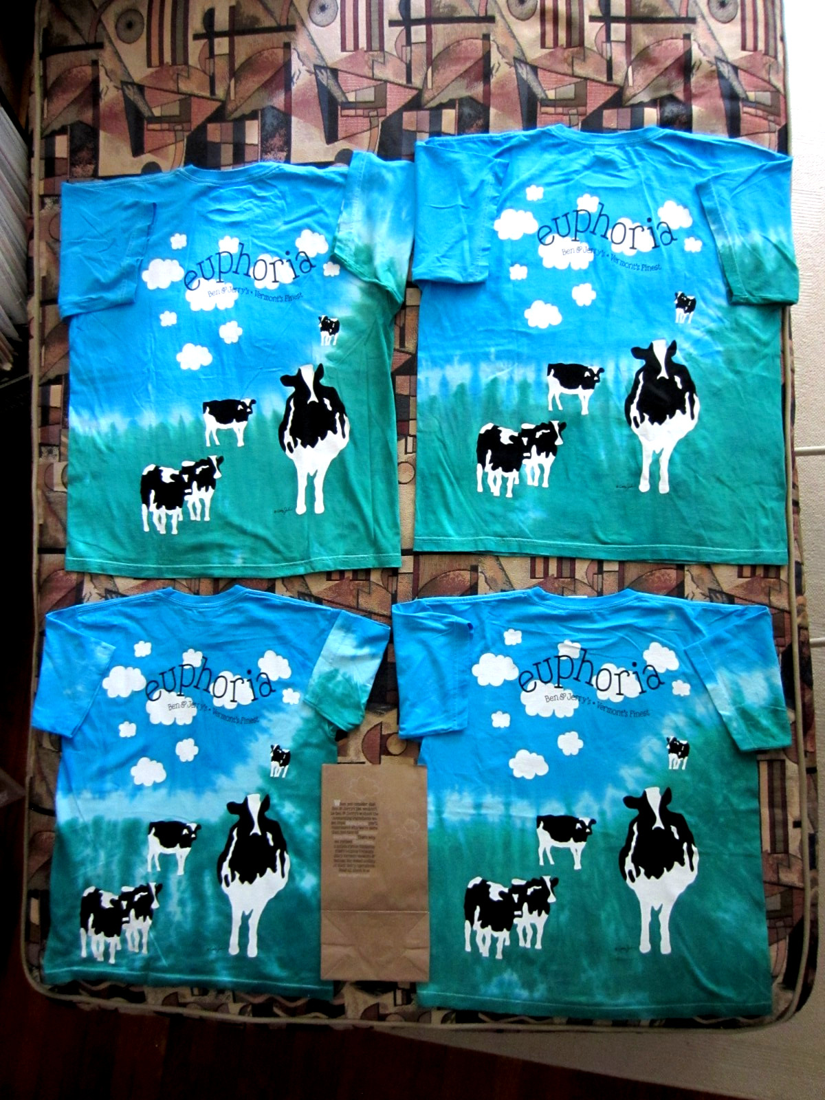 NEW Ben & Jerry’s Cow Tie Dye Woody Jackson Euphoria T Shirt Sizes M L XL & XXL