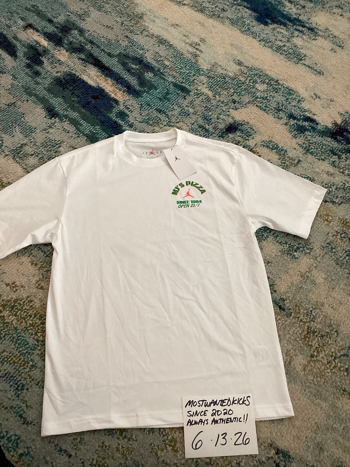 NWT Nike Air Jordan Graphic MJ’s Pizza 23 White T-Shirt Men’s Sz SFREE SHIP