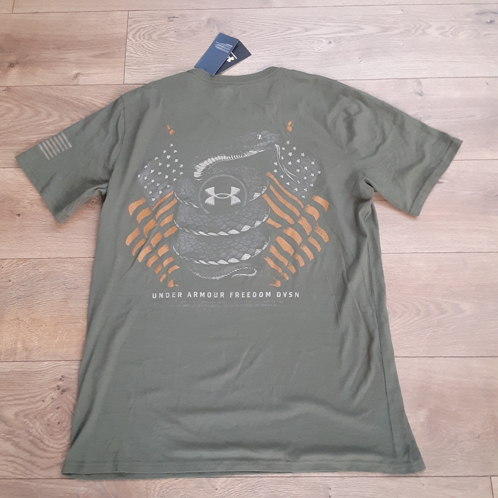 Under Armour Shirt Mens Large OD Green Freedom Snake T Graphic Tee USA Flag New