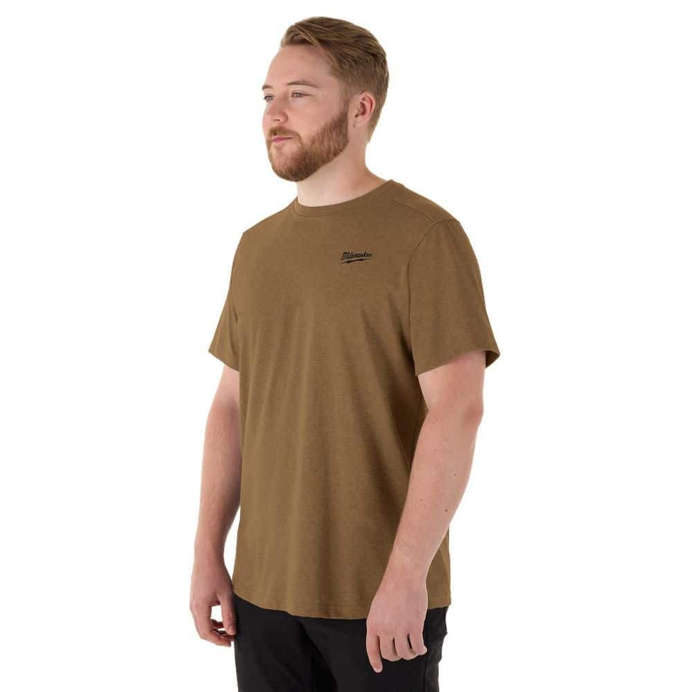 Milwaukee Men’s X-Large Brown Cotton/Polyester Short-Sleeve Hybrid Work T-Shirt