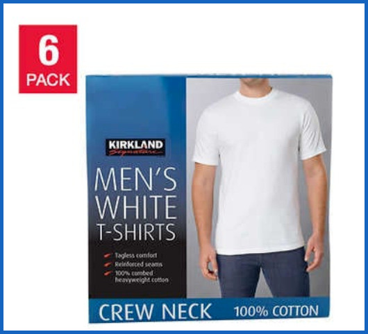Kirkland Signature Men’s Crew Neck T Shirts 6 Pack Tagless 100% Combed Cotton