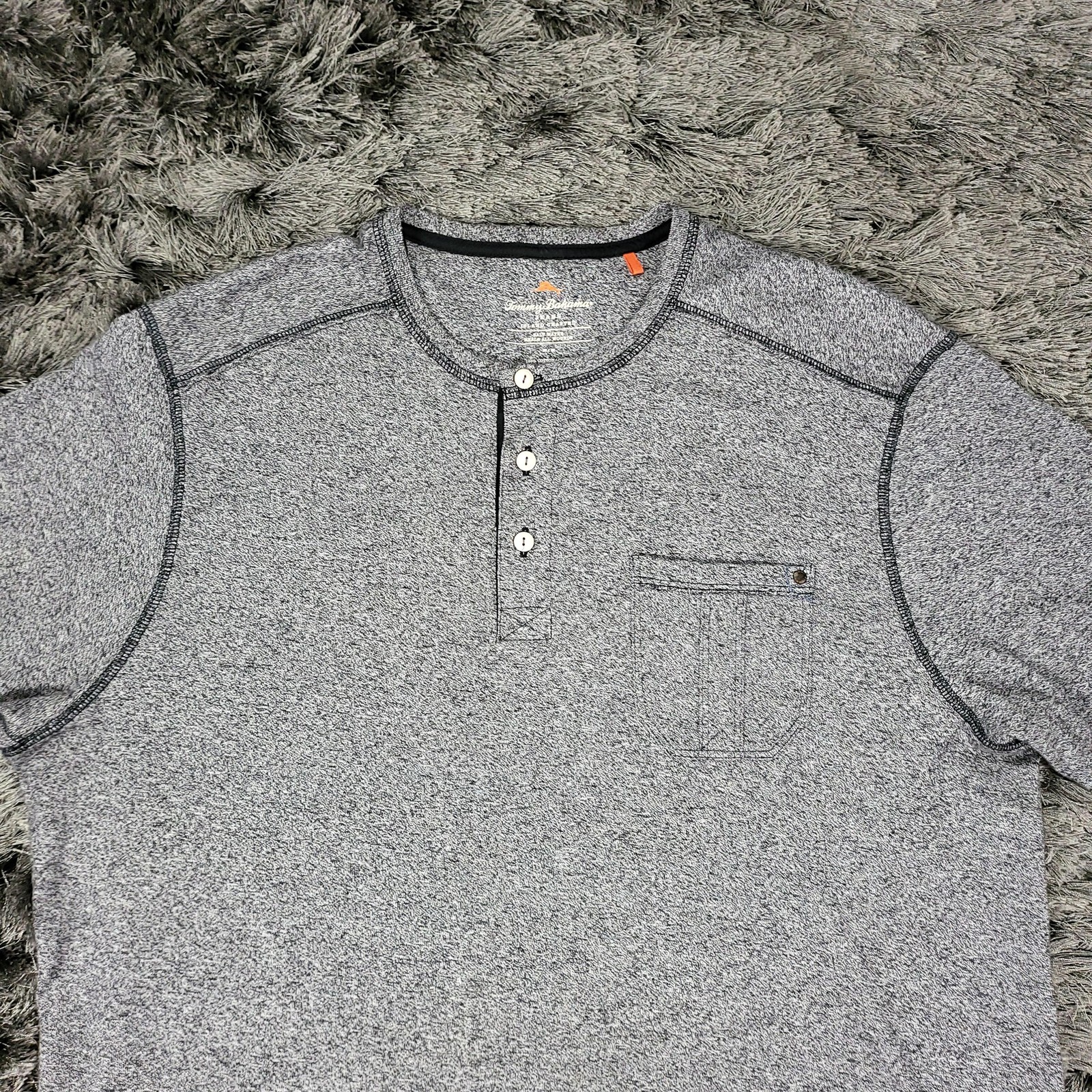 Tommy Bahama Henley Shirt Mens Medium Gray Short Sleeve Chest Pocket Heather