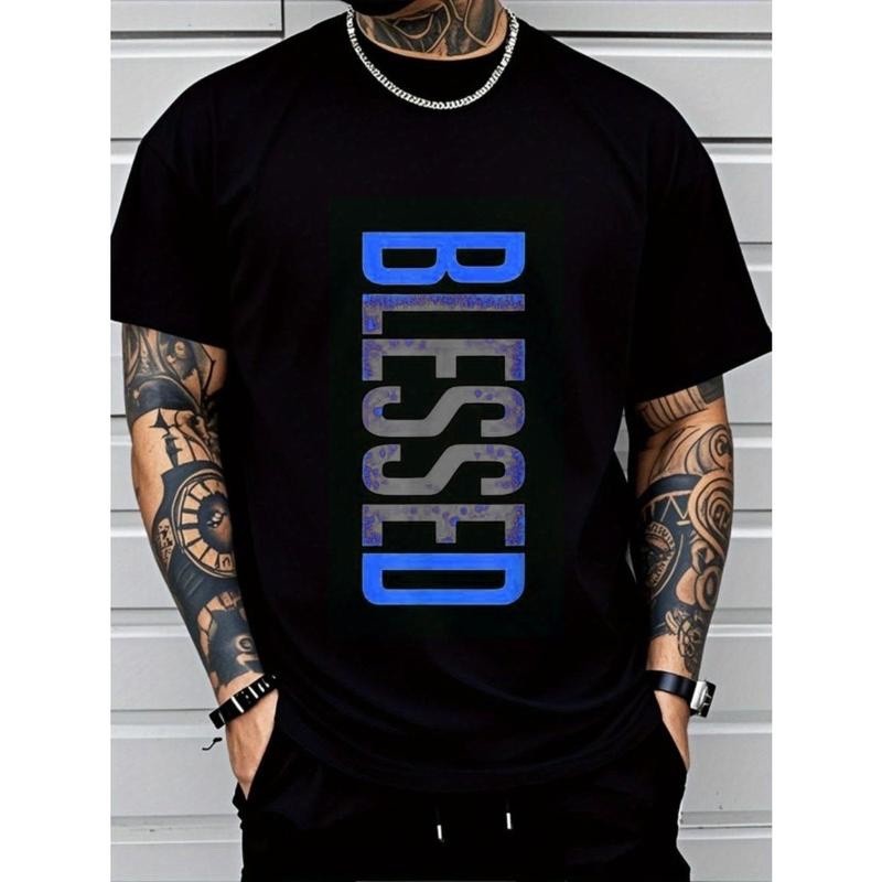 Men’s Plus Size Casual Crew Neck T-Shirt – Geometric-Pattern, Smooth Cotton