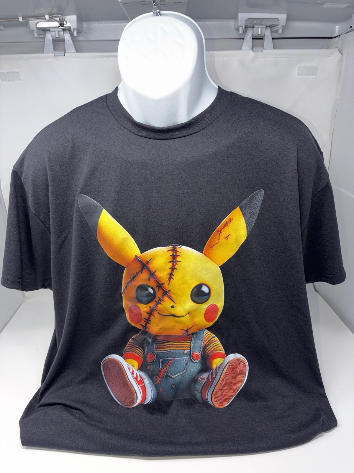 Pikachu Chucky Horror Graphic Tee Black Mens Sz L Pokemon Inspired Streetwear
