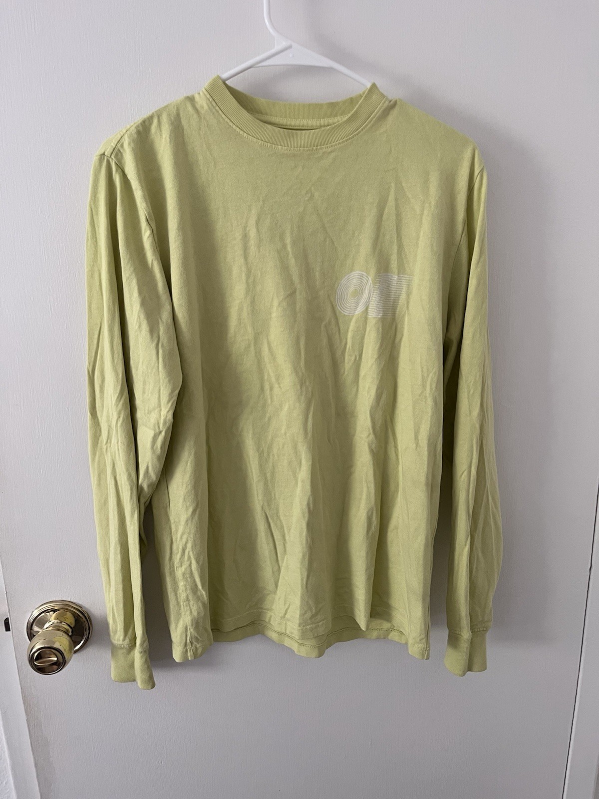 Outdoor Voices Men’s Large Long-Sleeve Graphic T-Shirt Lime Yellow Cotton XS
