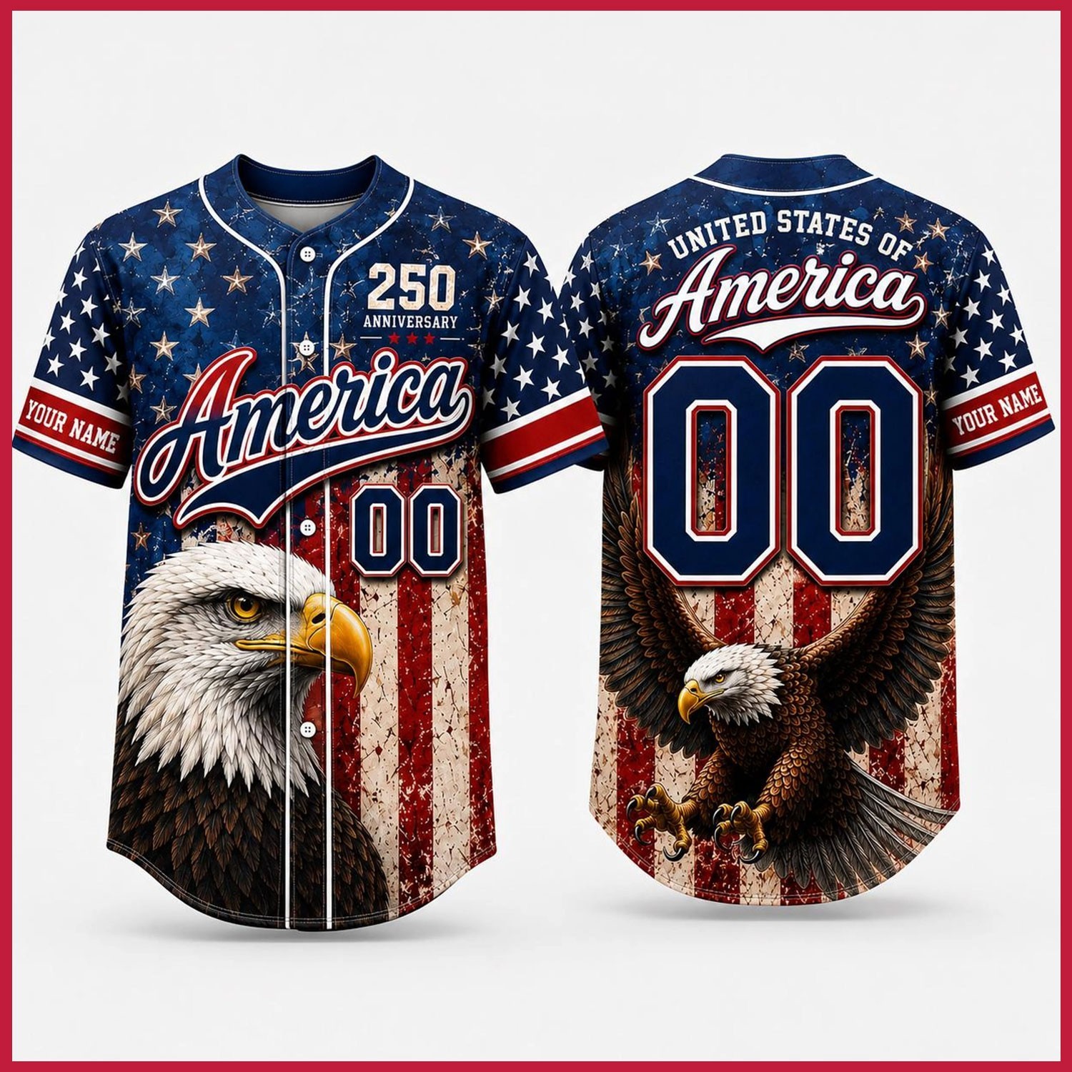 Custom America Baseball Jersey USA 250th Anniversary Jersey 4th of July Gift