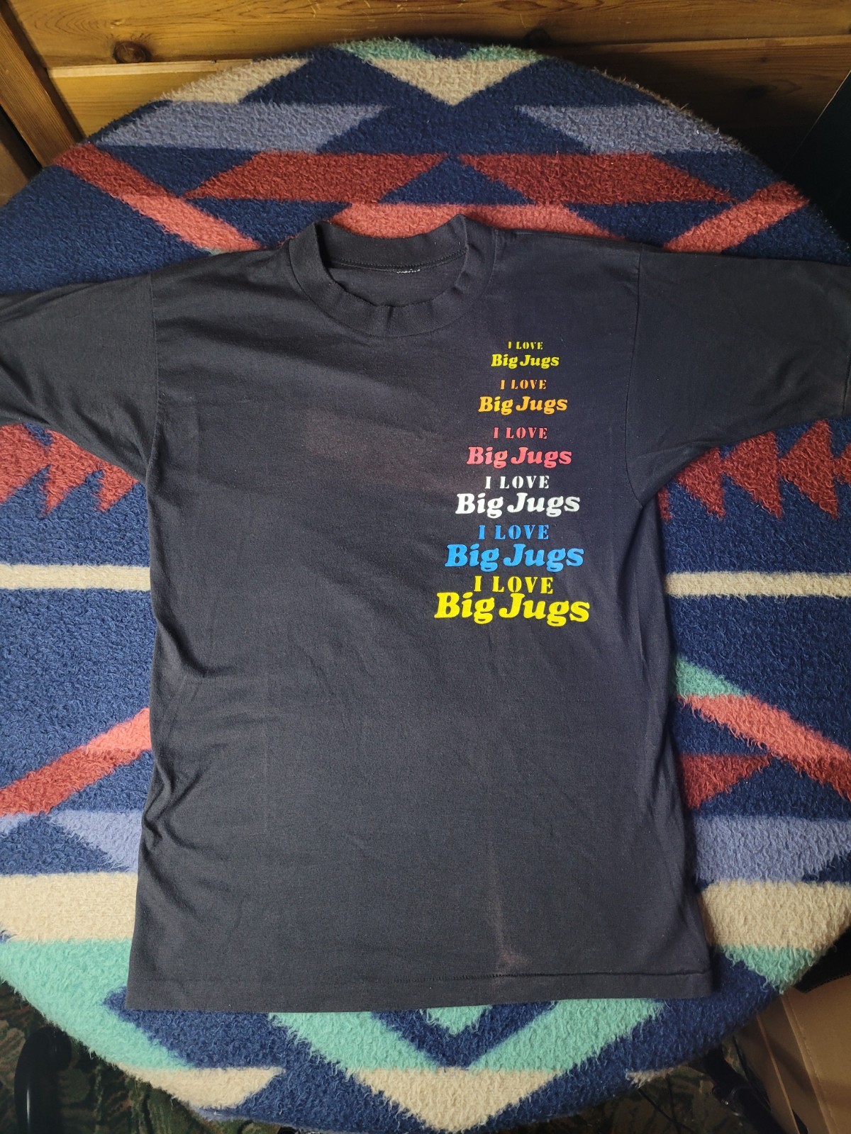 Vintage I Love Big Jugs T Shirt Size Small Adult Humor Funny Black (Fading)