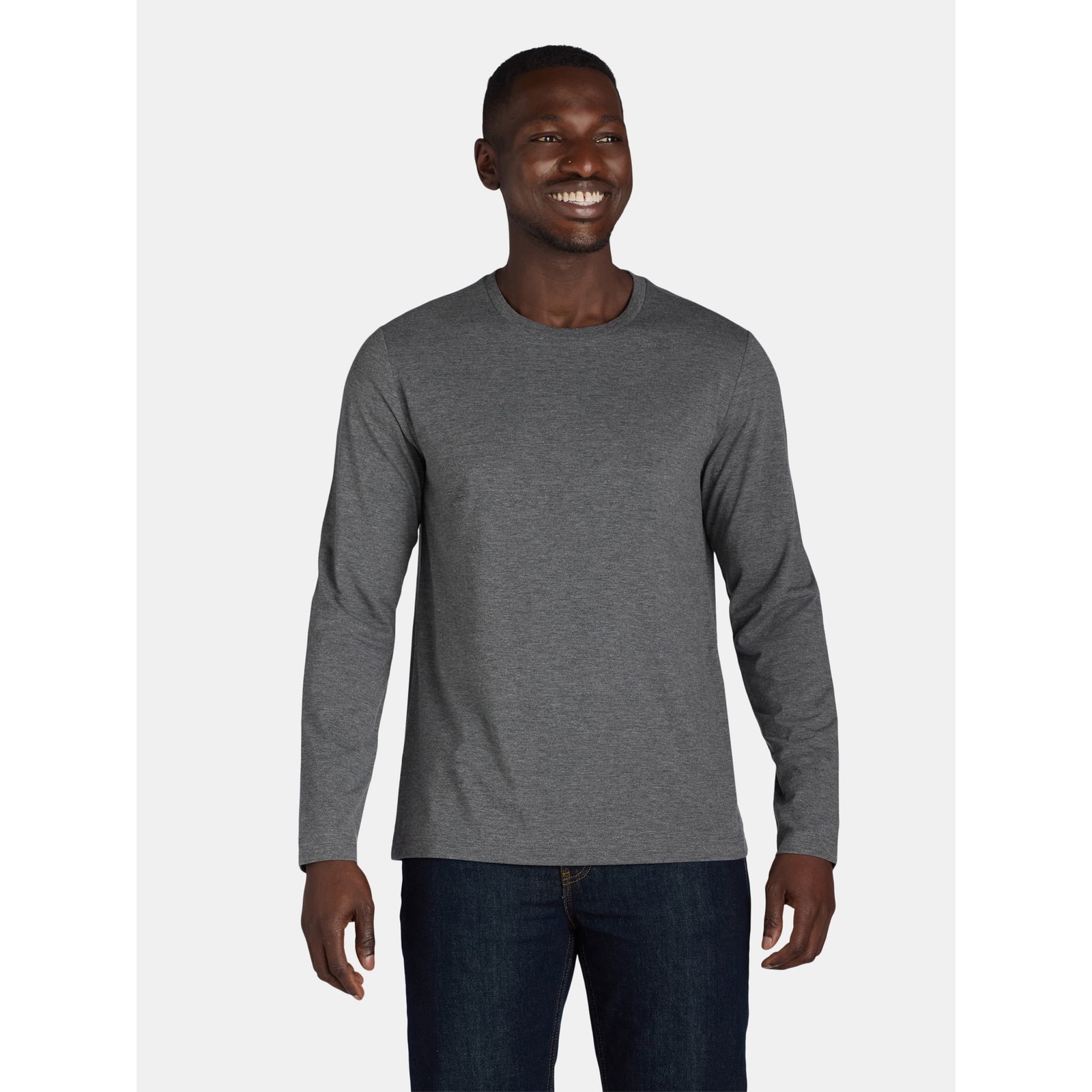 Men’s Long Sleeve Tri-Blend Crew Neck Tee Shirt, Large, Gray, Athletic Works