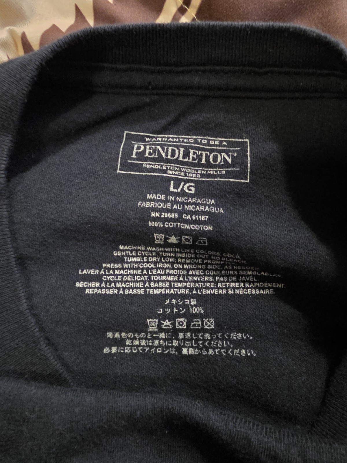 Pendleton Woolen Mills Double Sided Graphic T Shirt Navy Blue Adult Size Large