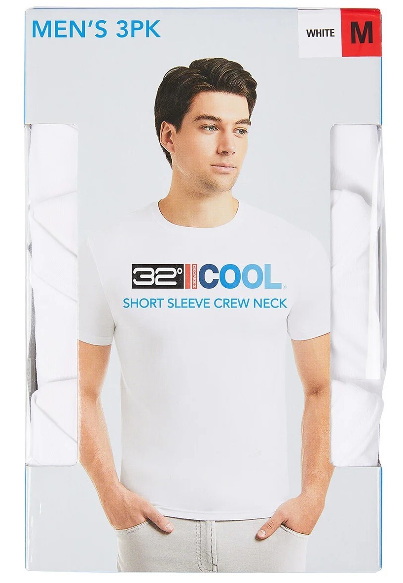 3 PACK – 32 DEGREES COOL MEN’S SHORT SLEEVE CREW NECK SHIRT BLACK OR WHITE