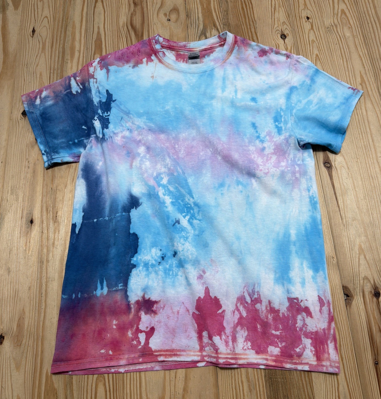 Gildan Unisex Medium Cotton Blue Red White Tie Dye Short sleeve Tshirt