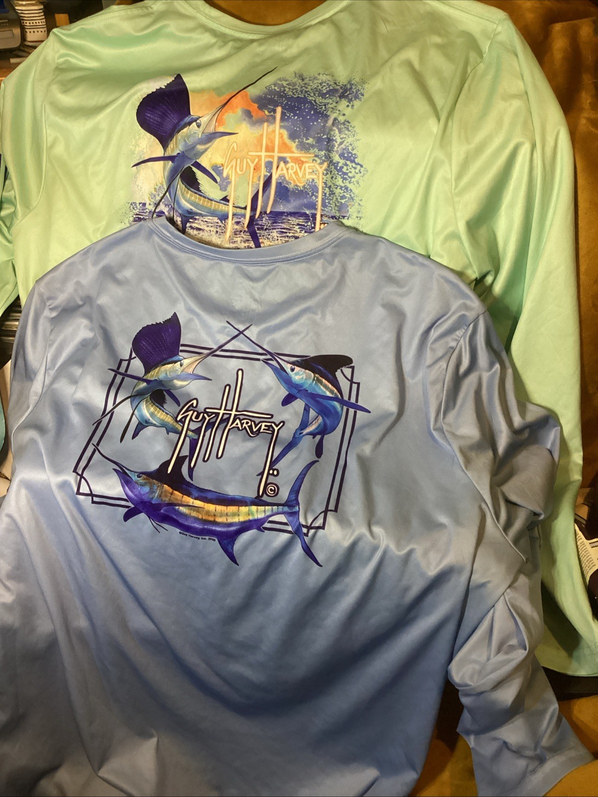 Guy Harvey Performance Long Sleeve Shirts Fish Graphic Print~Lot Of 2~XXL