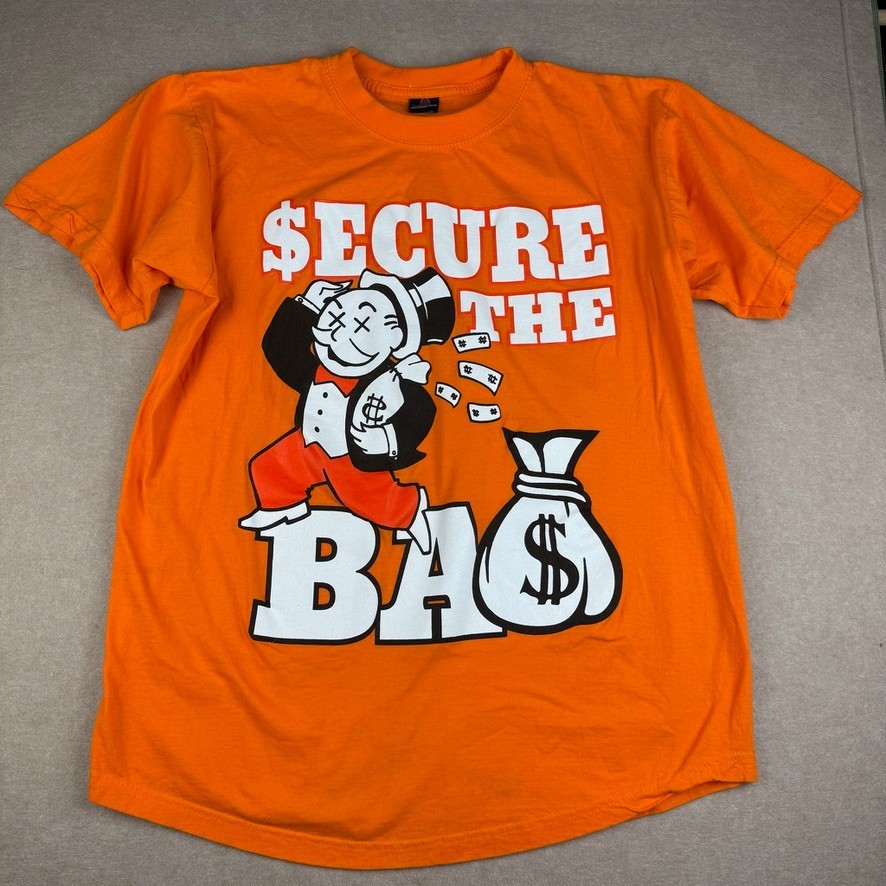 ICEOUT Secure The Bag Shirt Mens L Orange Funny Money Graphic Statement Tee