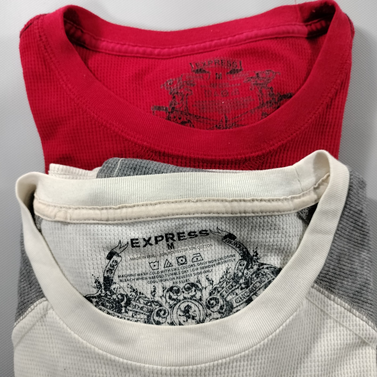 Express Lot of 2 Red White Gray Crew Neck Pull On Long Sleeve T-shirts Mens Sz M