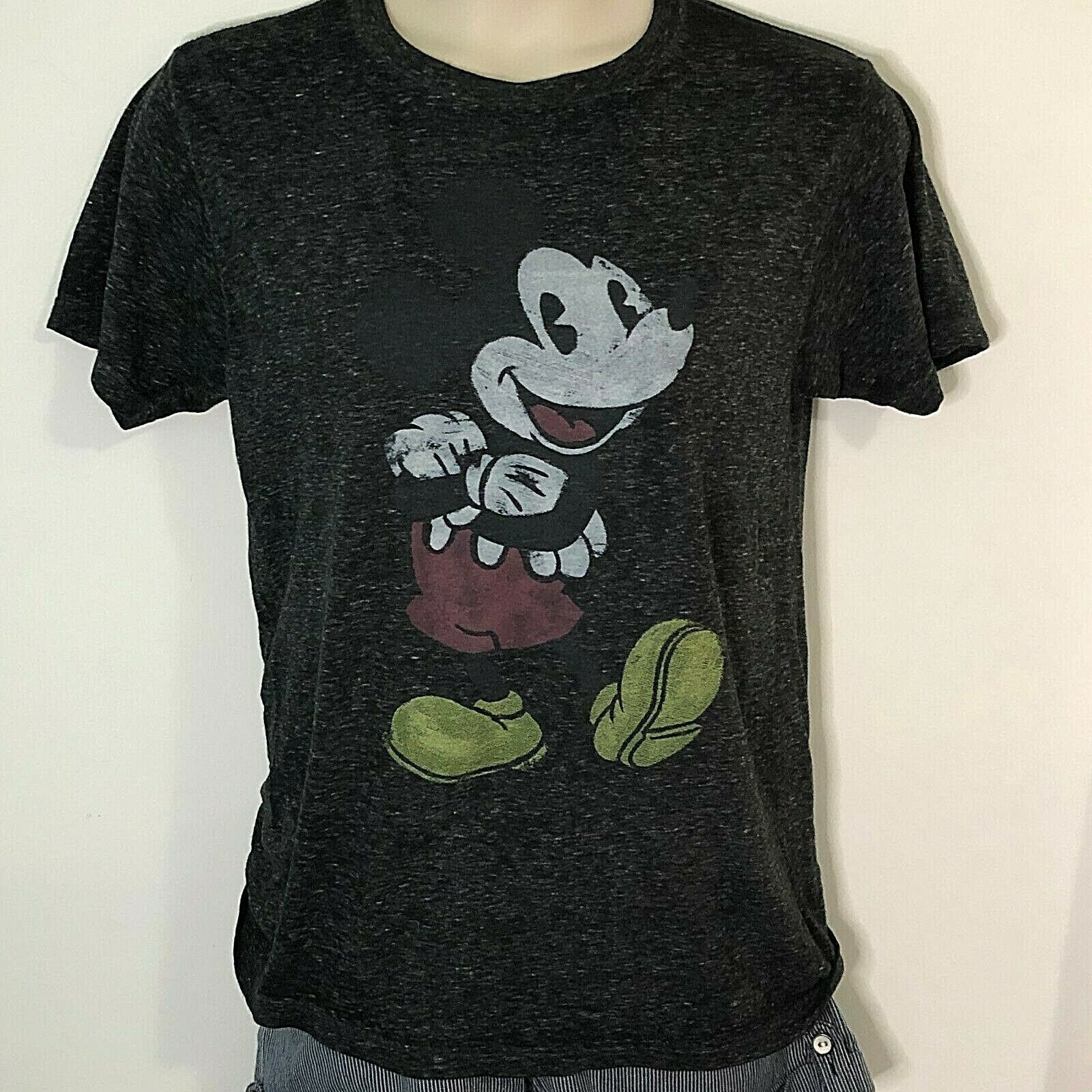 Authentic Disney Adult Mickey Mouse Tee Heather Black Dark Gray S Distressed Top