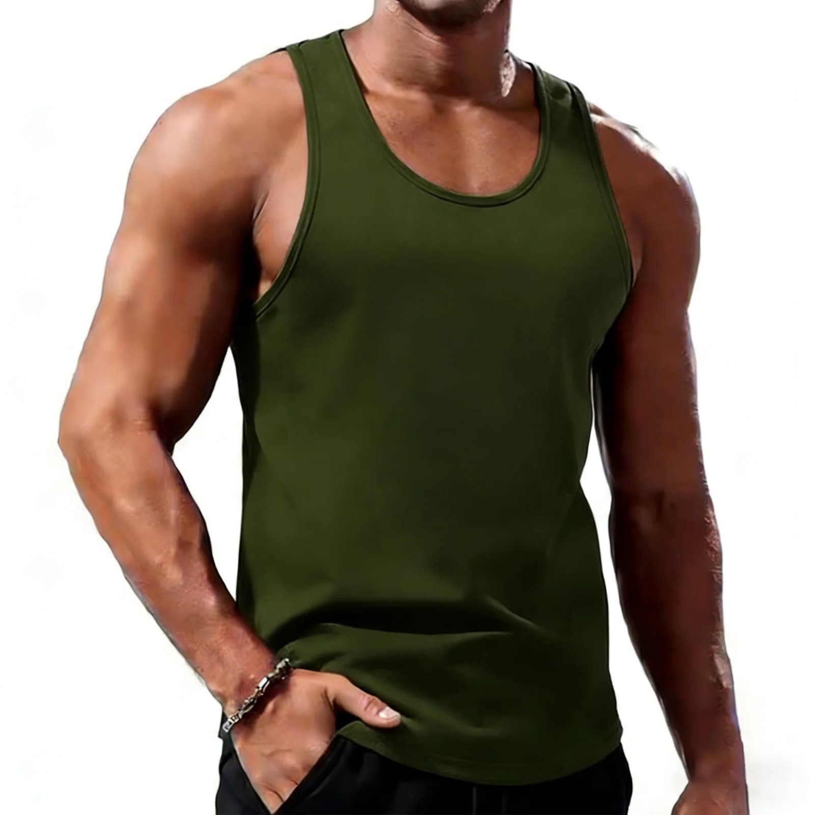 Mens Tank Top Muscle Gym Sleeveless Plain T-Shirts Tee A-Shirt 100%Cotton NEW