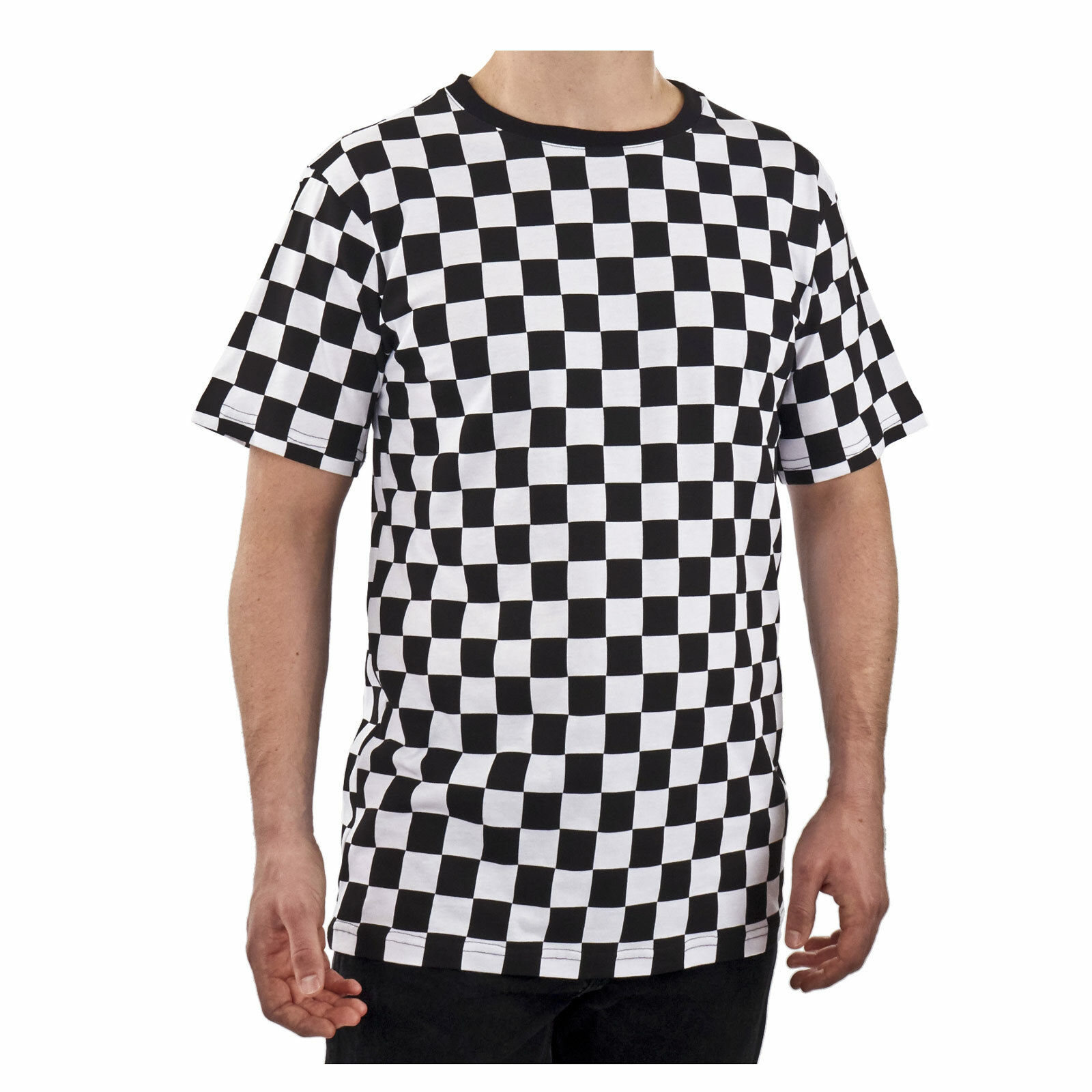 Adult Men’s RAD 80’s Short Sleeve PUNK Checkered Shirt Black White S M L XL 2XL