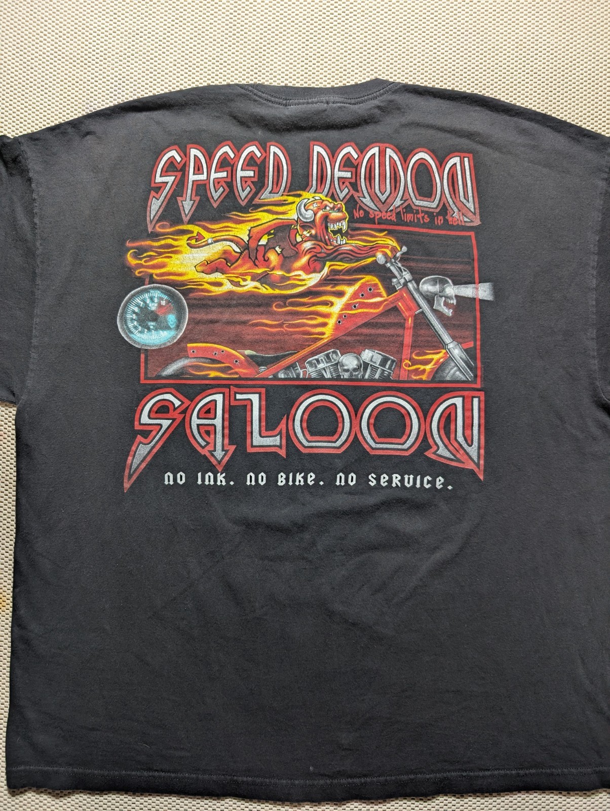 90s Y2K Speed Demon Saloon Devil No Ink No Bike No Service Liquid Blue Sz 3XL