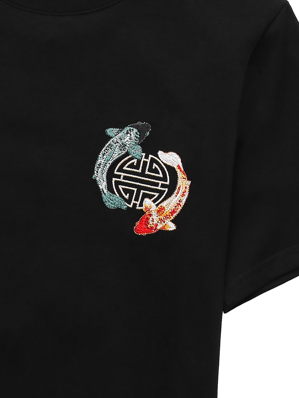 Niepce Japanese Streetwear Embroidery T-shirt Koi Graphic Tee for Men
