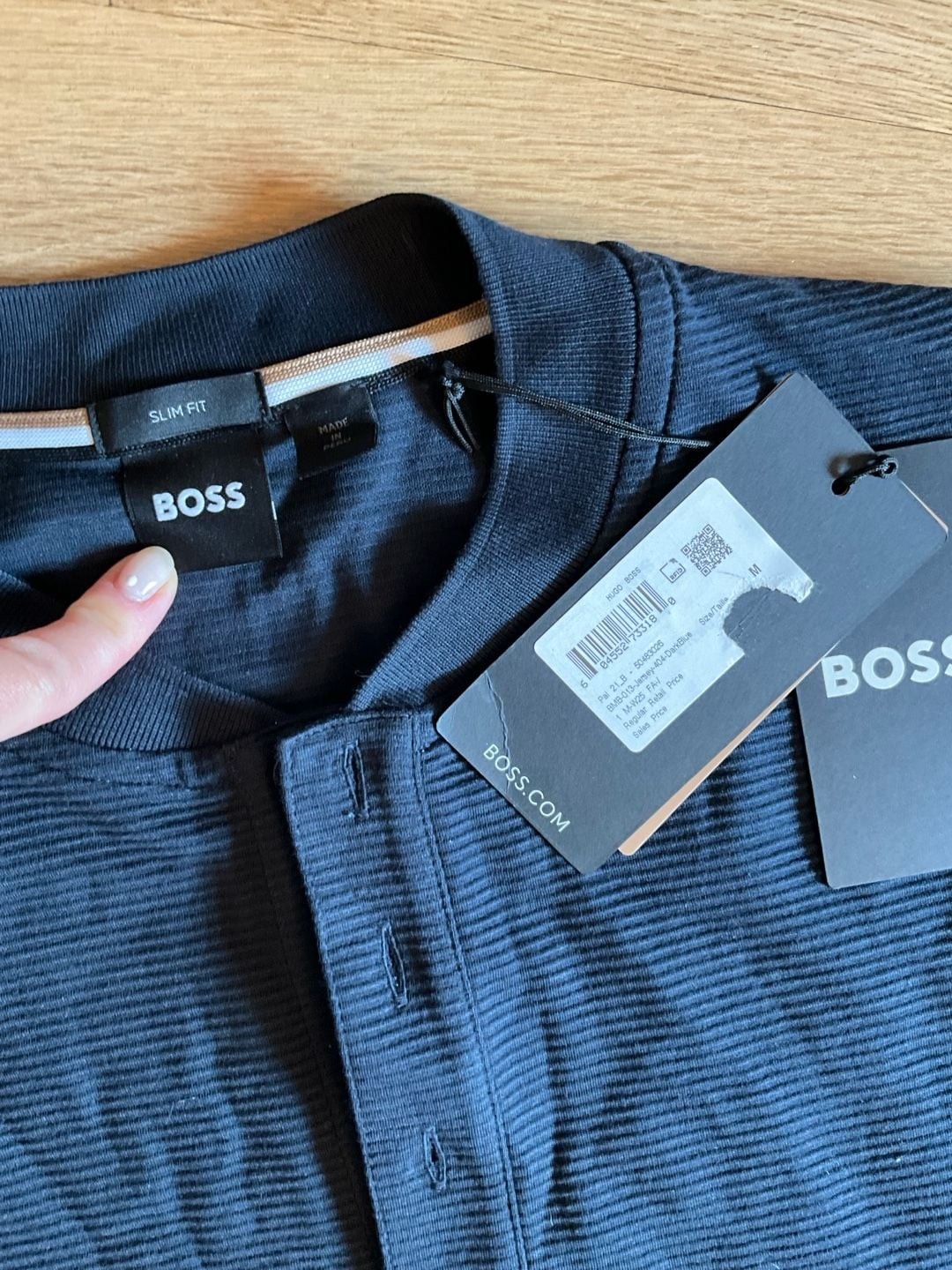 BOSS Hugo Boss Slim Fit Ribbed Henley Shirt Dark Blue Size M