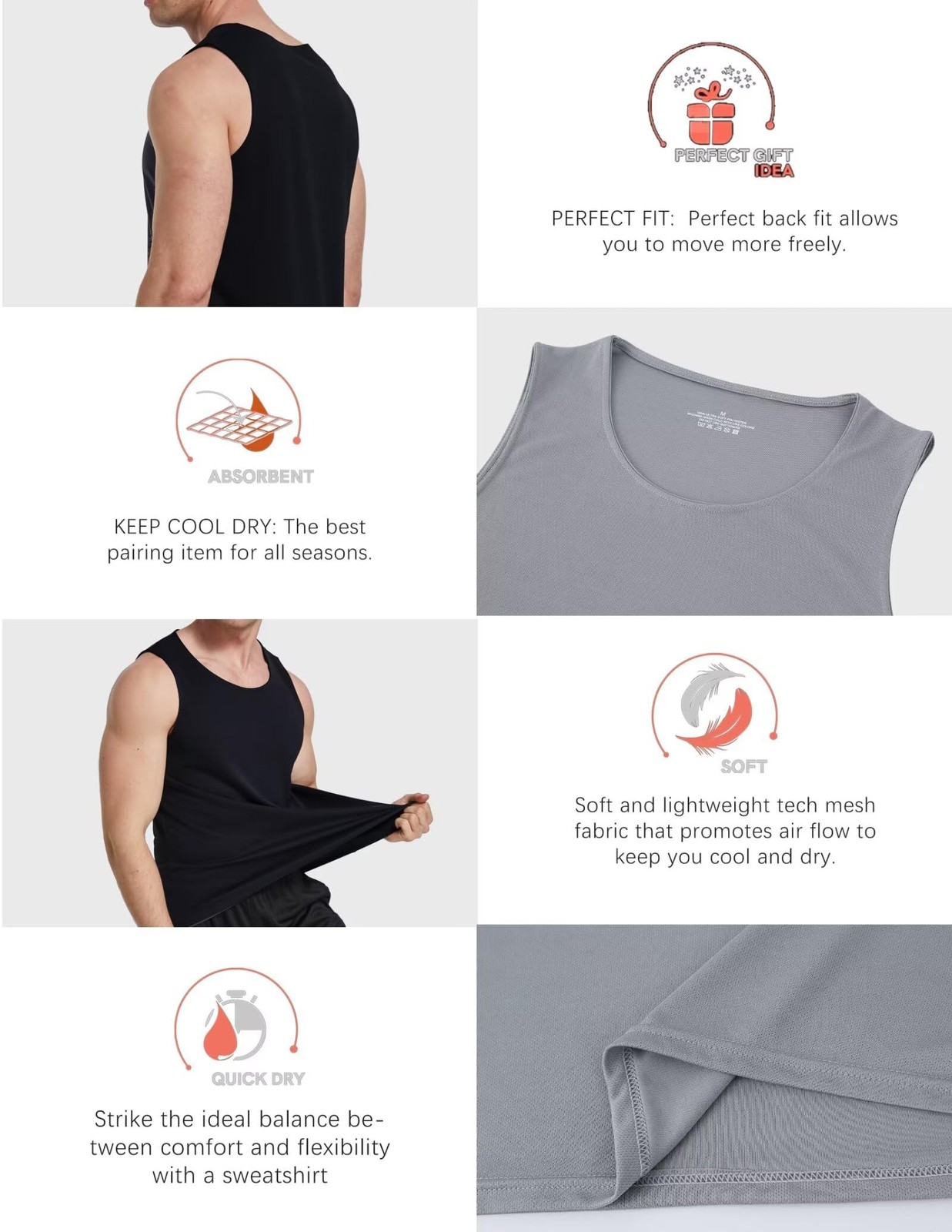6 Pack Men’s Quick Dry Workout Tank Tops Breathable Gym Sleeveless Muscle Shi…