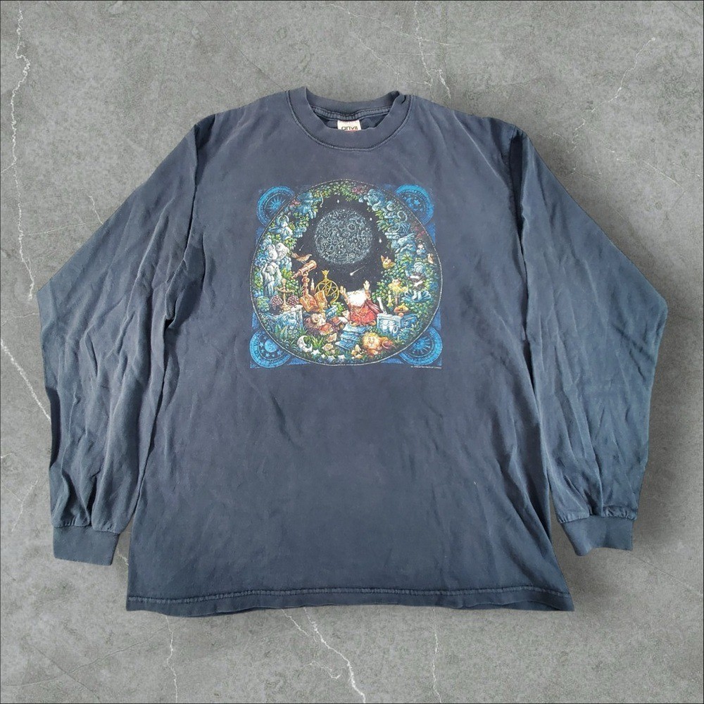 Vintage Bill Bell Shirt Mens Large Navy Blue 90s Wizard Astronomer Art tee Rare