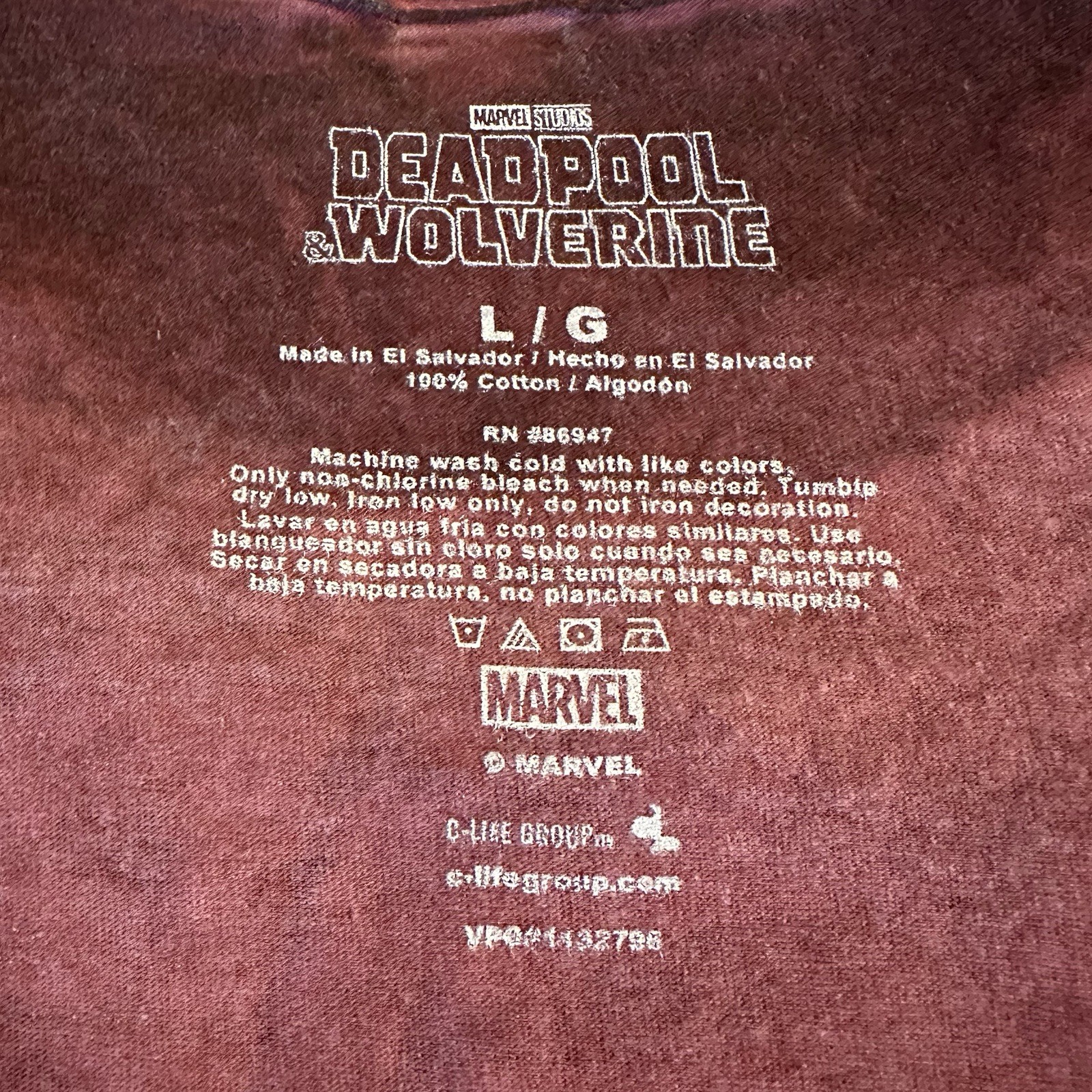 Deadpool And Wolverine Marvel Double Sided T-Shirt Size Large