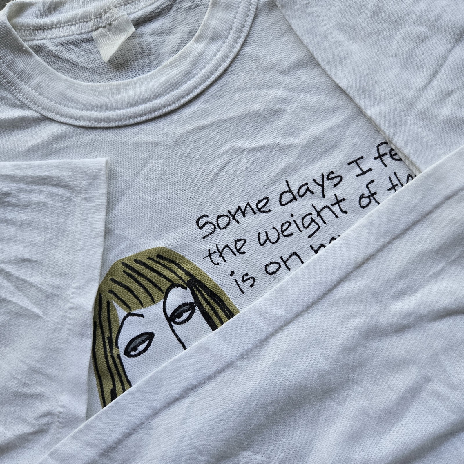 Vintage 90s Hallmark Shoe Box Woman Weight Of The World Funny Art T-shirt M / L